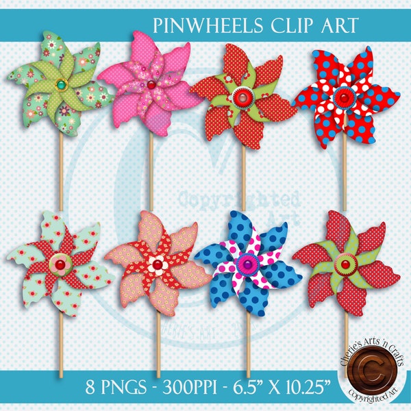 Pinwheels Clip Art | Dots and Flowers | PNG Files | Generously Sized | Designer Resources | Digital Design Elements for Creating