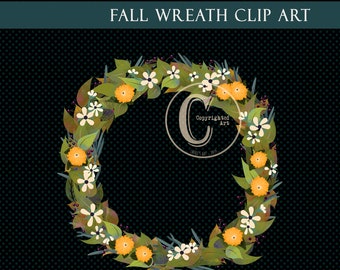 Fall Wreath Clip Art | Designer Resources | Not for Resale As Is | Floral Wreath Clip Art | PNG File Digital Art Download | Wreath Cliparts