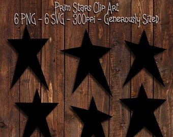 Prim Stars Clipart | PNG and SVG Digital Download Files | Primitive Style Stars Graphics | Black Silhouettes Fine for Sublimation Printing