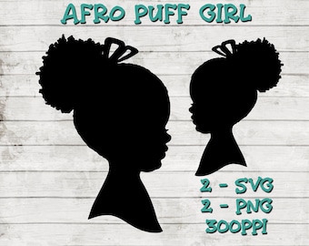 Cute Little Afro Puff Girl Silhouette | Silhouettes Clip Art | Little Girl Silhouette | Designer Resources | SVG and PNG Files Generous Size