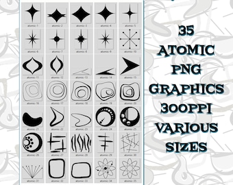 Mid Century Modern Atomic Shapes Clip Art: 35 PNG Files (Digital Download)