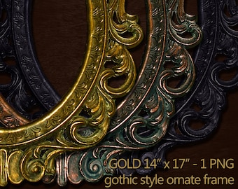 Antique Gold Gothic Style Ornate Picture Frame | Digital Frame | Realistic PNG Gothic Frame | Generously Sized | For Digital Designers | Art