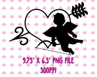 Cupid Heart and Arrow Silhouette | Valentine's Day Clip Art | PNG File | 300ppi | Cupid | Valentine Graphics | Fine for Sublimation Printing