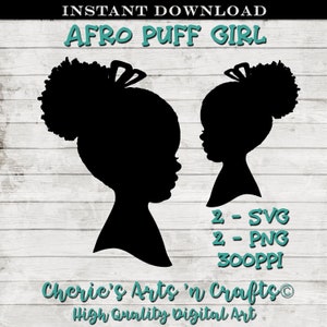 Cute Little Afro Puff Girl Silhouette Silhouettes Clip Art Little Girl Silhouette Designer Resources SVG and PNG Files Generous Size image 1