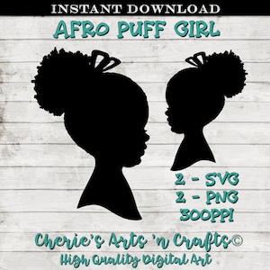 Cute Little Afro Puff Girl Silhouette | Silhouettes Clip Art | Little Girl Silhouette | Designer Resources | SVG and PNG Files Generous Size