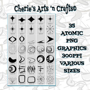 Mid Century Modern Atomic Shapes Clip Art: 35 PNG Files (Digital Download)