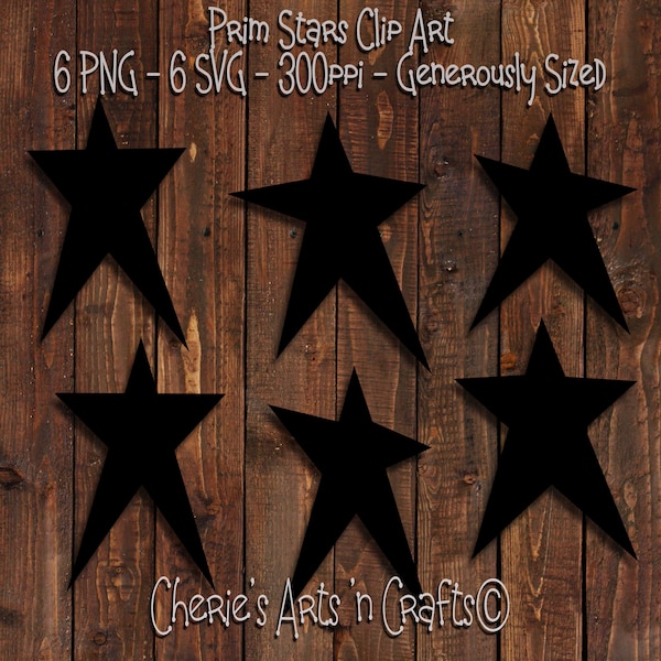 Prim Stars Clipart | PNG and SVG Digital Download Files | Primitive Style Stars Graphics | Black Silhouettes Fine for Sublimation Printing