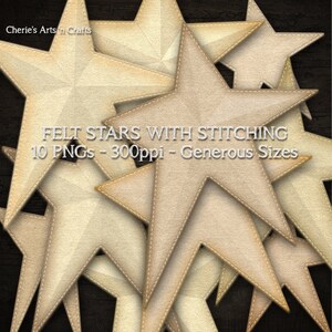 Prim Felt Look Stars With Stitching Clip Art | Designer Resources | Generously Sized Stars | PNG Files | Zipped Files | Prim Stars Cliparts