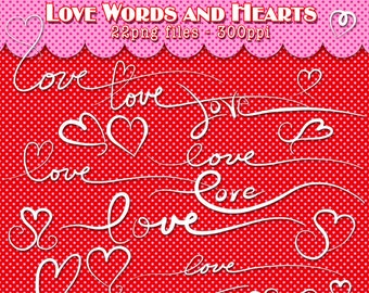 Valentine's Swashes | Love Words and Hearts Clip Art | 44 PNG Files | White and Red Valentine's Day Clip Art | Designer Resources | Cliparts