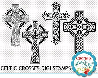 Celtic Crosses Digi Stamps | PNG and JPG Images | Instant Download Digital Art | Celtic Crosses Digital Illustrations | Designer Resources