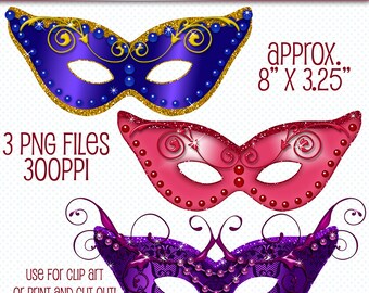 mask digital clipart glitter masks clip art masquerade masks etsy