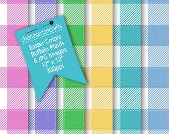 Easter Colors Buffalo Plaid Digital Backgrounds | 12 by 12 Digital Papers | Cute Fabric Style Buffalo Plaid with Stitching | Scrapbooking