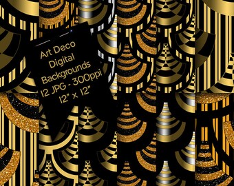 Art Deco Gold and Black Faux Glitter Digital Backgrounds | JPG Backgrounds | Digital Papers | Designer Resources | Seamless Patterns JPG Art