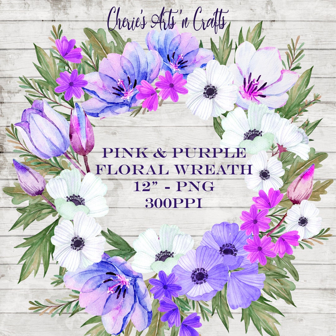 Pink and Purple Floral Wreath PNG Watercolor Flower Wreath Generously ...