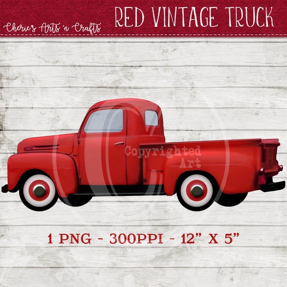 Red Truck Clipart Vintage Style Red Pickup Truck Old Etsy