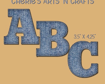 Blue Denim Block Letters Alpha with Stitching | Faux Fabric | Alphabet Graphics Capital Letters | 26 PNG Files | Generously Sized Clipart