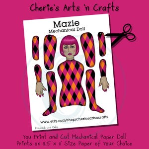 Maizie the Mechanical Doll Printable | You Print and Cut | Paper Dolls | Paper Crafts | Doll Templates | Articulated Doll Pattern You Print