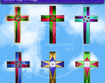 Stained Glass Crosses Clip Art | Religious Clip Art | PNG Graphics | Fine for Sublimation Printing | Stained Glass Look Digital Art PNG File