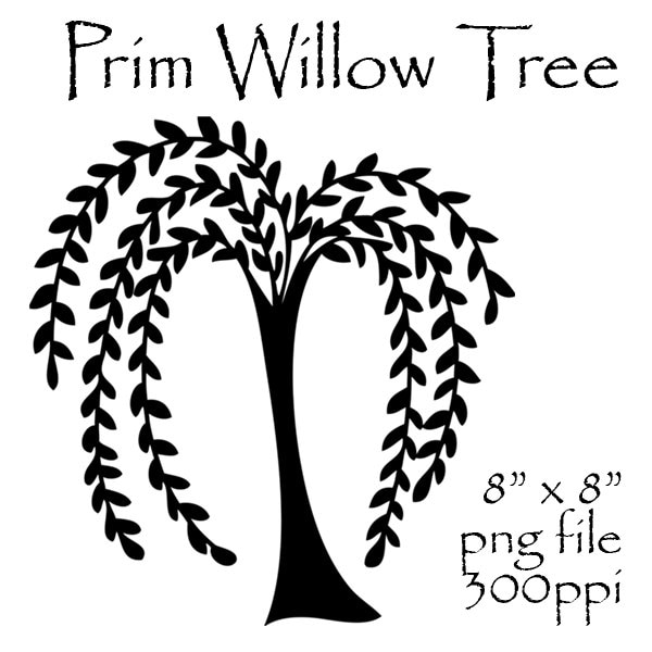 Prim Willow Tree Clipart, Primitive Willow Tree, Prim Clipart, Prim Graphics, Primitive Art, Silhouette, Willow Tree Silhouette, Willow Tree