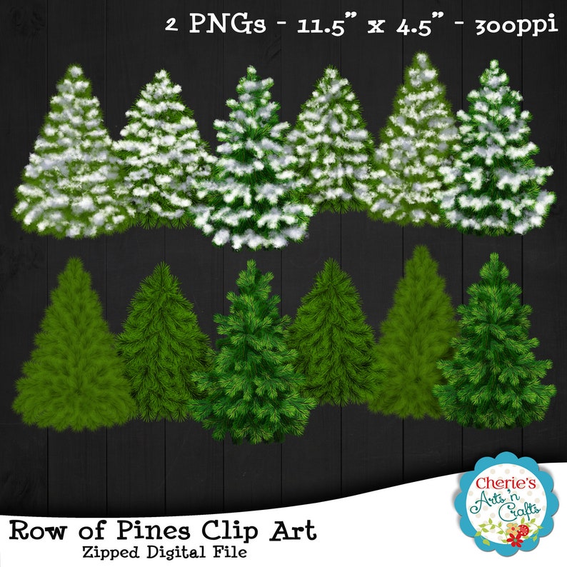 Row of Pine Trees Clip Art Snow Covered Pine Trees Clip Art | Etsy