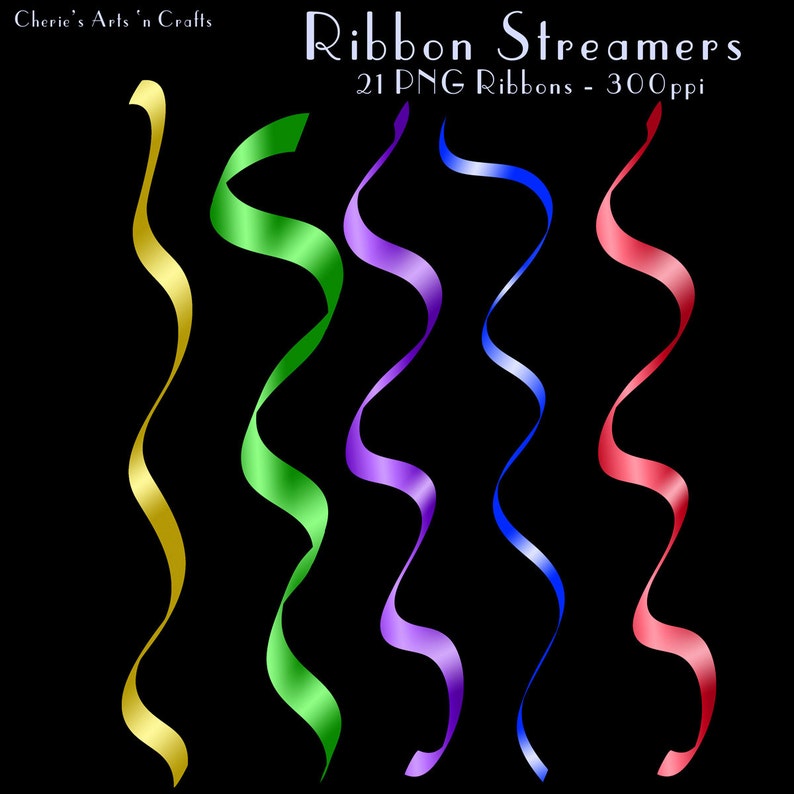 Ribbon Streamers Clip Art Streamers Clip Art PNG Ribbon Etsy