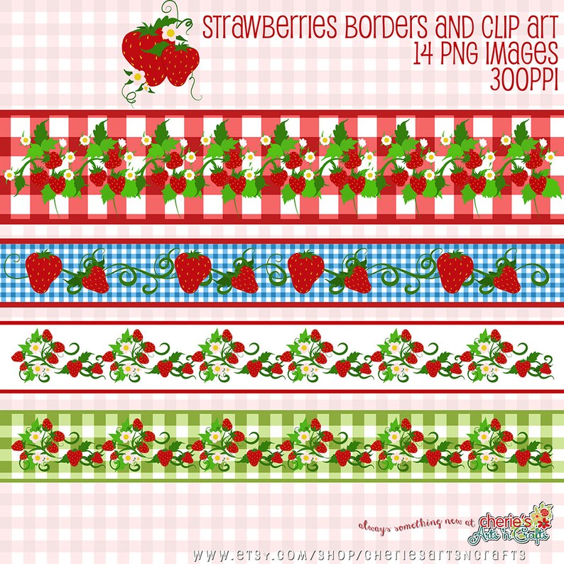 Strawberry Clip Art Strawberry Digital Borders Digital Etsy