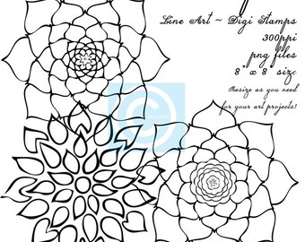 Instant Download, Floral Digi Stamps, Floral Line Art Drawings, Flowers Line Art, Line Art Flowers, PNG Flowers, Downloadable Graphics, Art