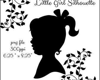 Little Girl With Ponytail and Bow Silhouette | PNG and JPG Files | Fine for Sublimation Printing | 300ppi Generously Sized Girl Clip Art