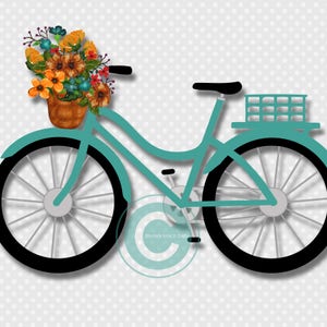 Bicycle Clip Art Fall Flowers in Baskets Bikes With Baskets and Flowers Clip Art Designer Resources Digital Downloads PNG Clip Art image 4