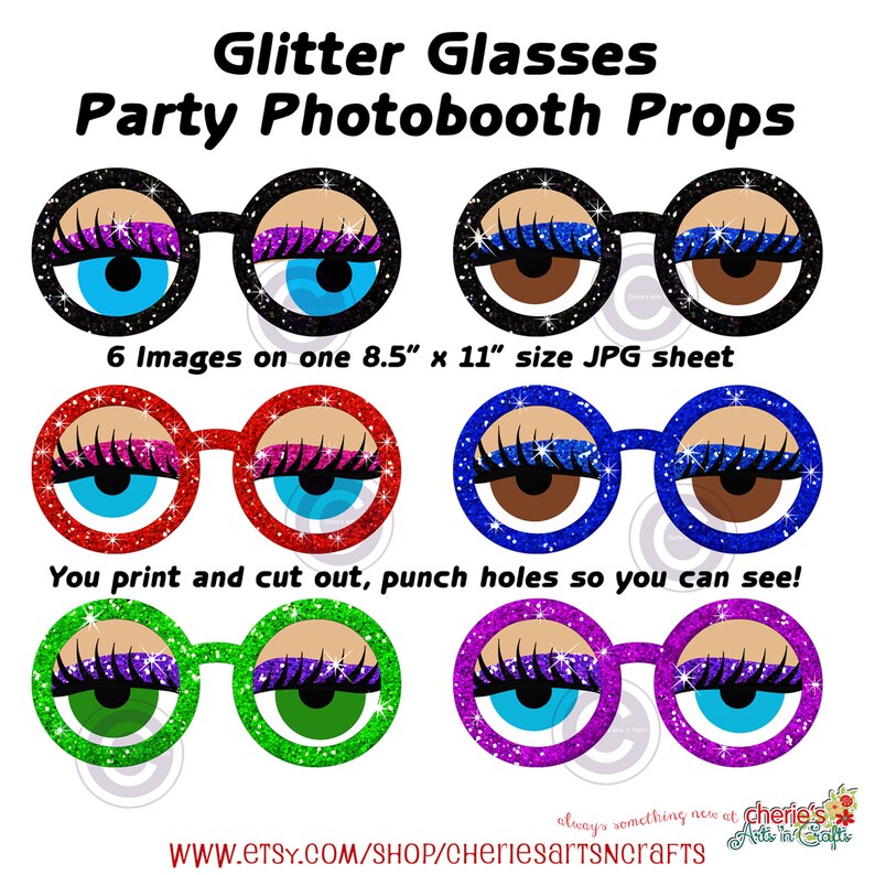 Party Photo Booth Props Party Printables Glitter Glasses Photo Booth Props,You Print and Cut Photo Booth Props Digital Download Props