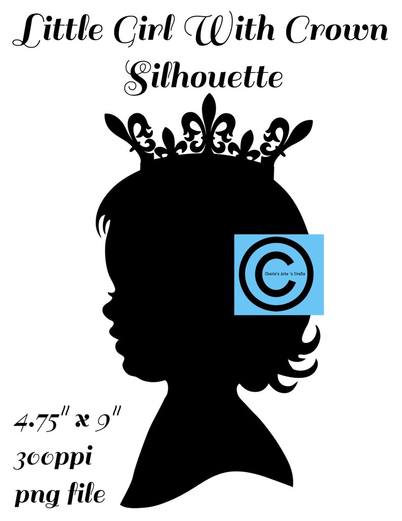 Silhouette, Little Girl With Crown, Crown, Little Girl Silhouette, Silhouette Digital Art, Downloadable Graphics, Silhouette Graphics image 1
