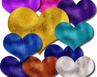 Realistic Metallic Look Hearts | 35 PNG Files | Generously Sized | Fine for Sublimation Printing | Valentine's Day Graphics | Metal Looking