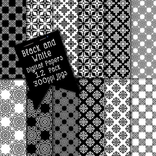 Black and White Digital Scrapbook Papers Scrapbook and Etsy