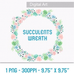 Succulents Swag, Watercolor Painted Clip Art Watercolor Paint Succulents Designer Resources PNG Graphics Instant Download Clip Art image 3
