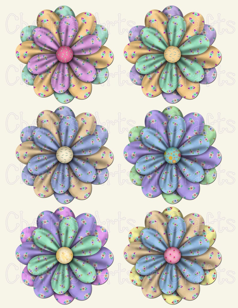 Rosettes, Digital Scrapbooking Elements, Floral Rosettes, Digital Art PNG Images, Floral Clip Art, Flower Graphics, Journal Embellishments image 2