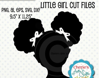 Afro Puffs Little Girl Silhouette | Little Girl Silhouette | SVG Cut File | African American Girl Silhouette | Designer Resources Clip Arts