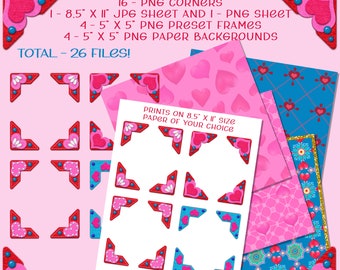 Felt Style Corners | Cute for Valentine's Day | Digital Papers | Printable Sheets | Fine for Sublimation Printing | Realistic Embellishments