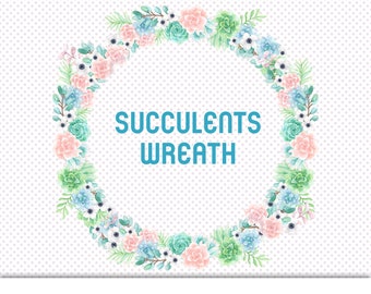 Succulents Wreath Clip Art | PNG Graphic | Designer Resources | Succulents Cliparts | Floral Wreath Clipart | Instant Digital Download | Art