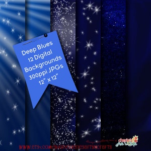 Beautiful Blues Digital Backgrounds | Cobalt Blue Digital Papers | Night Time Skies With Stars | Milky Way Stars Digital Papers | Stars Art
