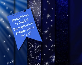 Beautiful Blues Digital Backgrounds | Cobalt Blue Digital Papers | Night Time Skies With Stars | Milky Way Stars Digital Papers | Stars Art