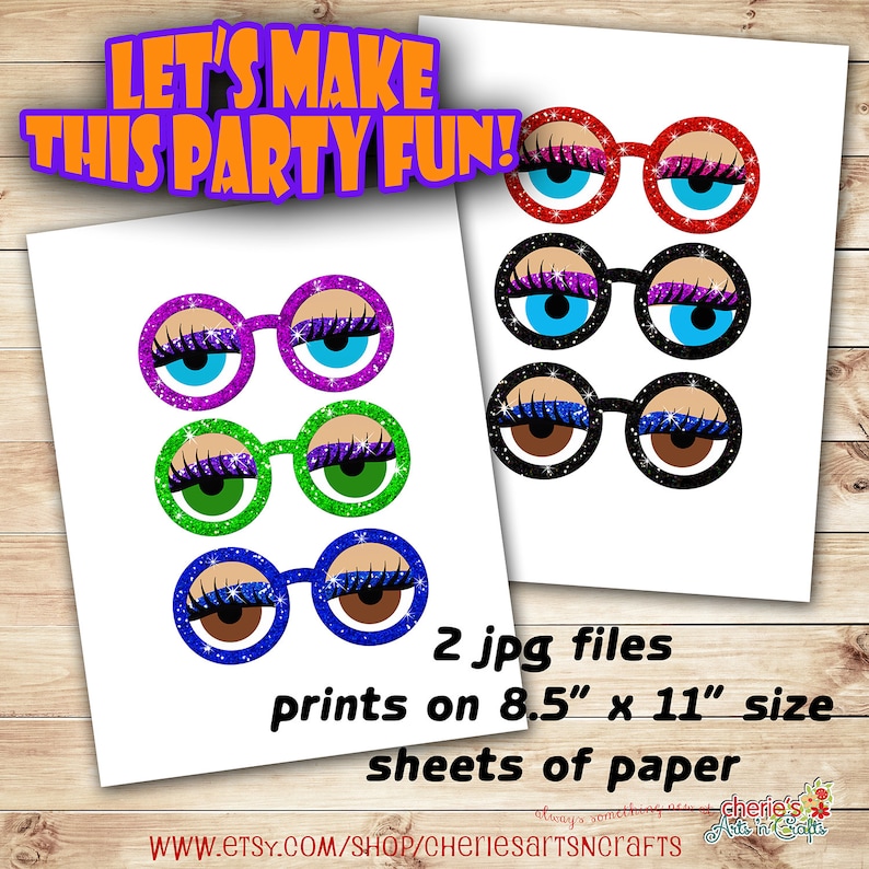 Party Photo Booth Props Party Printables Glitter Glasses Photo Booth Props,You Print and Cut Photo Booth Props Digital Download Props
