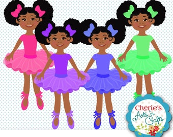 Little Girls Ballerinas Clip Art | PNG Images | African American Girls Clip Art | Afro Puffs Hair Ballerinas | Designer Resources | Clipart