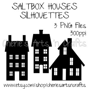 Saltbox Houses Silhouettes, Silhouettes, Silhouette Clipart, PNG Files, Instant Download, Silhouette Graphics, Silhouette Primitive Houses