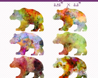 Watercolor Bears Clip Art, Digital Scrapbooking Elements, Digital Downloads, Digital PNG Clip Art, Bears Clip Art, Cliparts, Watercolor Art