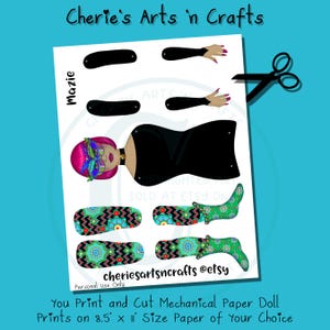 Maizie A Mechanical Doll Printable | You Print and Cut | Paper Dolls | Paper Crafts | Doll Templates | Articulated Doll Pattern You Print
