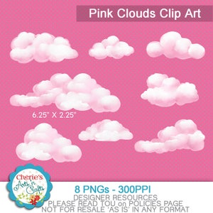 Pink Clouds Clip Art: Poofy Painted PNG Images (Digital Download)