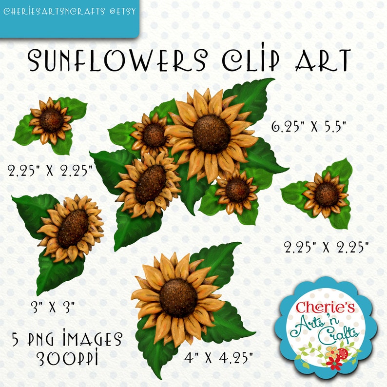 Sunflowers Clip Art, Flowers Clip Art, Digital Download PNG Files, Floral Graphics, Digital Scrapbooking Elements, Cliparts, Sunflower Art image 1