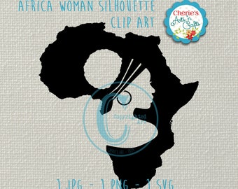 Africa and Woman SVG JPG PNG Digital Clip Art | Designer Resources | Afro Puff Hair | Head Wrap Hairstyle Black Woman | Natural Hair Woman