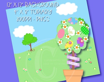 Easter Topiary Scrapbook Page | PNG Files | Generously Sized Fine for Sublimation Printing | Scrapbooking Elements | Easter Clip Art Graphic