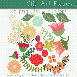 Digital Flowers, Floral Clip Art, Flowers Clip Art, Pretty Flowers Clip Art, Digital Scrapbooking, Floral Art, Digital Download Clipart, Art